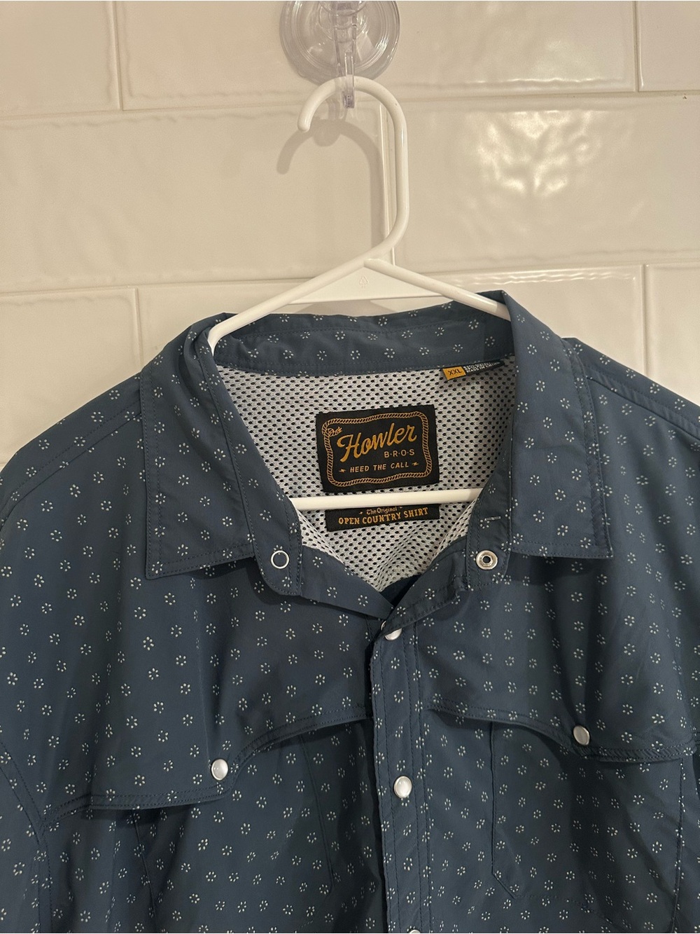 Howler Brothers Shirt Mens 2XL Blue Short Open Country Western Pearl Snap